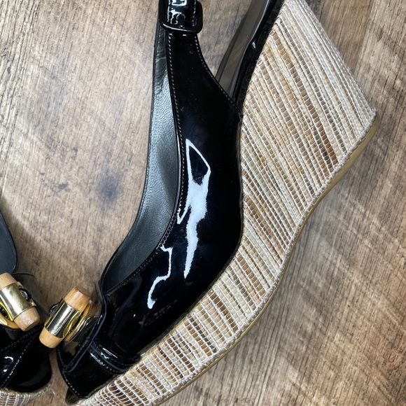 Stuart Weitzman wedge Patton leather wedge woven bamboo open toe - Picture 6 of 15